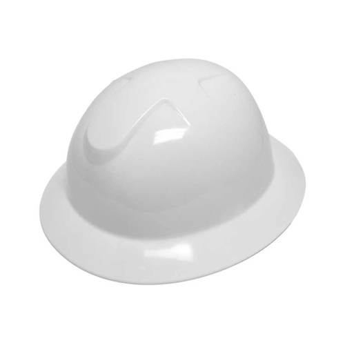 FULL BRIM WHITE HARD HAT  6 PT RATCHET SUSPENSION