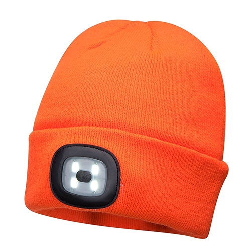 WINTER KNIT CAP WITH LED HEAD LIGHT  ORANGE