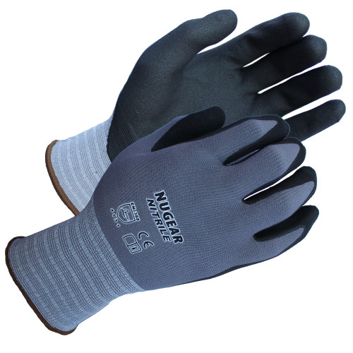 MICRO-FM NITRILE COATED GLOVE  NYLON SHELL  GRY BLK  15G  M