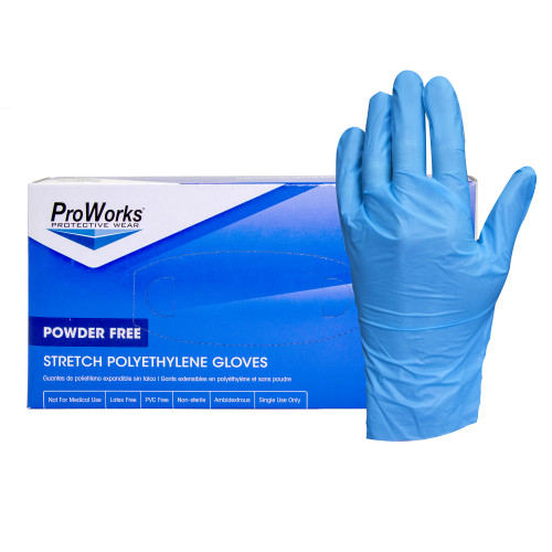 PROWORKS STRETCH POLY GLOVES  BLUE VARIES  10 200  MEDIUM