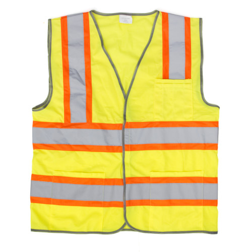 SAFETY VEST  CLASS II  HI-VIS GREEN SOLID W ORANGE STRIPE-2X